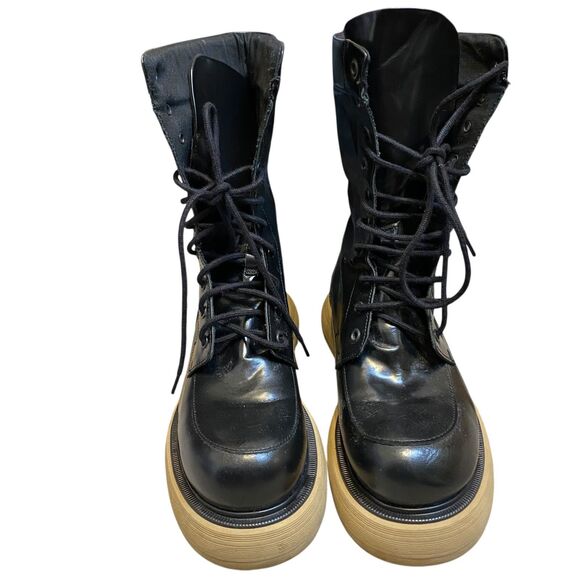 ASOS Chunky Platform Lace-up Boots 8 Black Leather Mid Calf Punk Emo Cosplay - Picture 10 of 11